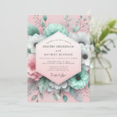 Mint Blush Painterly Flora Wedding Kaart (Staand voorkant)