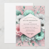 Mint Blush Painterly Flora Wedding Kaart (Voorkant / Achterkant)