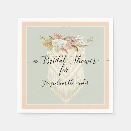 Mint Blush Pampas Grass Bloemen Groen Bruid Servet (Voorkant)