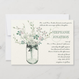 Mint Blush Pink Mason Jar Wild Flower Wedding Kaart