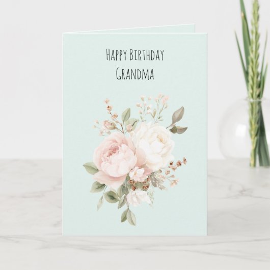 Mint Blush Pink White Rose Flowers Kaart (Voorkant)