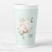 Mint Blush Pink White Rose Flowers Latte Mok (Voorkant)