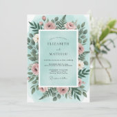 Mint Blush Ranunculus Eucalyptus Bruiloft Kaart (Staand voorkant)