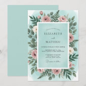 Mint Blush Ranunculus Eucalyptus Bruiloft Kaart (Voorkant / Achterkant)