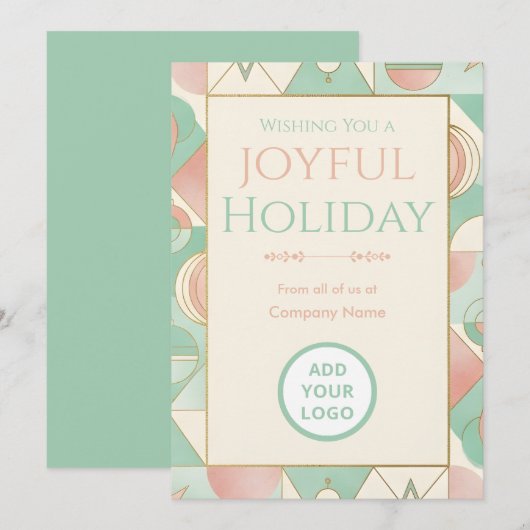 Mint & Blush Retro | Logo-Klaar Zakelijk Feestdagenkaart (Voorkant / Achterkant)