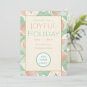 Mint & Blush Retro | Logo-Klaar Zakelijk Feestdagenkaart (Staand voorkant)