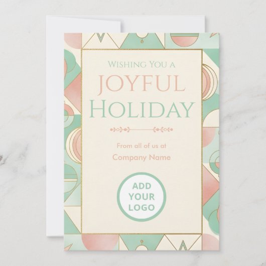 Mint & Blush Retro | Logo-Ready Corporate Feestdagenkaart (Voorkant)
