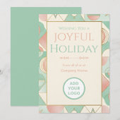 Mint & Blush Retro | Logo-Ready Corporate Feestdagenkaart (Voorkant / Achterkant)