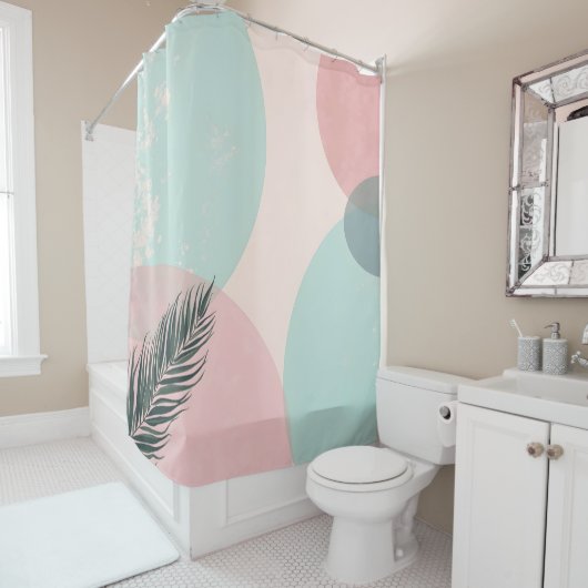 Mint Blush Roze Abstract Moderne Collectie Douchegordijn (In situ)
