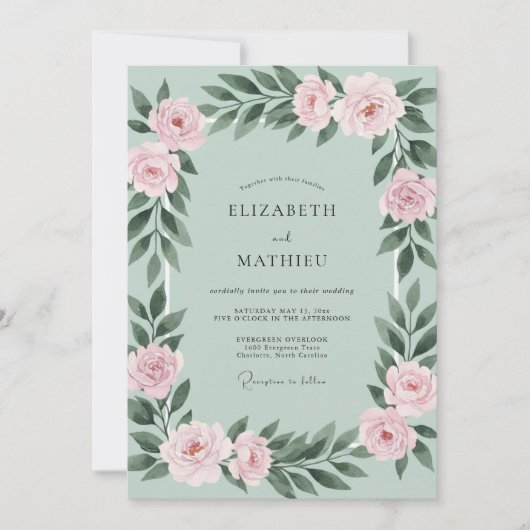 Mint Blush Roze Trouwen Kaart (Voorkant)