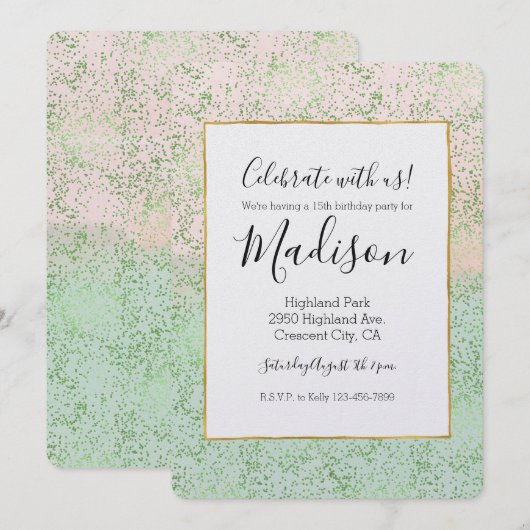 Mint Blush Roze Waterverf Confetti Stippen Kaart (Voorkant / Achterkant)