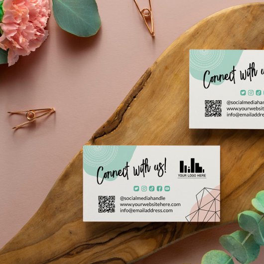 Mint Blush Verbind met US Social Media QR Code Visitekaartje