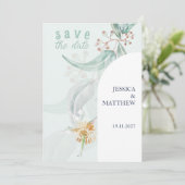 Mint Bohemian Eucalyptus Waterverf Illustratie Save The Date (Staand voorkant)