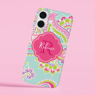 Mint Bohemian Paisley Custom Monogram iPhone 16 Hoesje