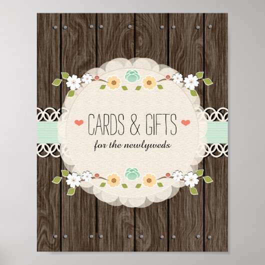 Mint Boho Rustic Wedding Shower Kaarten Gifts Sign Poster (Voorkant)