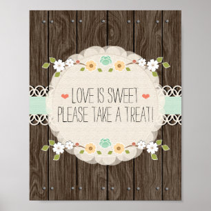 Mint Boho Rustic Wedding Shower Snoep Bar Poster
