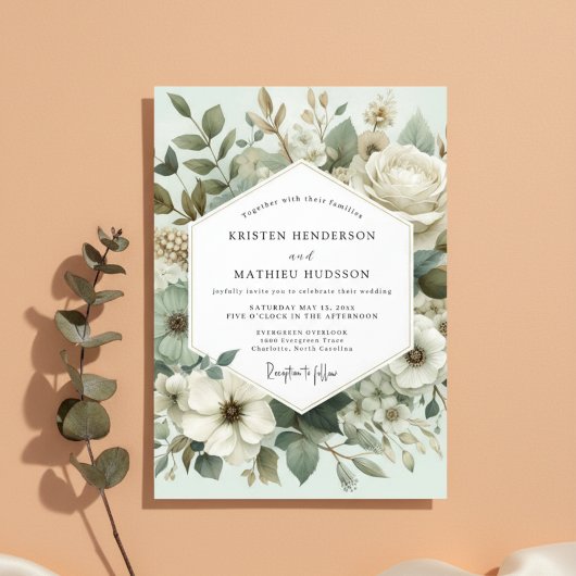 Mint Botanical Elegance Wedding Kaart