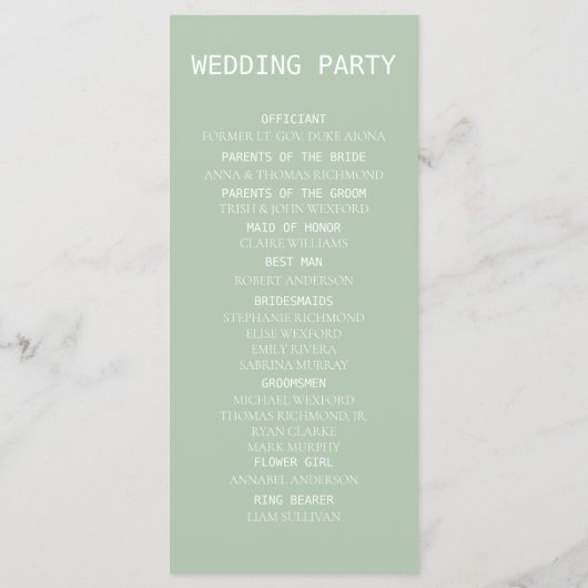 Mint Botanical Elegant Wedding Programme Programmakaart (Achterkant)