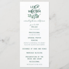 Mint Botanical Elegant Wedding Programme Programmakaart