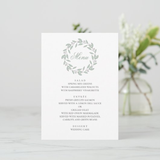 Mint botanische bruiloft. Elegant eenvoudig geblad Menu (Staand voorkant)