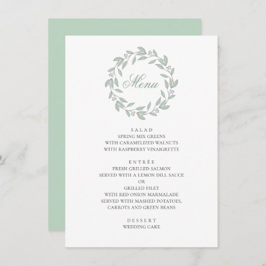 Mint botanische bruiloft. Elegant eenvoudig geblad Menu (Voorkant / Achterkant)
