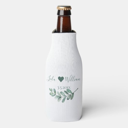 Mint Botanische Bruiloft Minimalist Flesjeskoeler (Fles Voorkant)