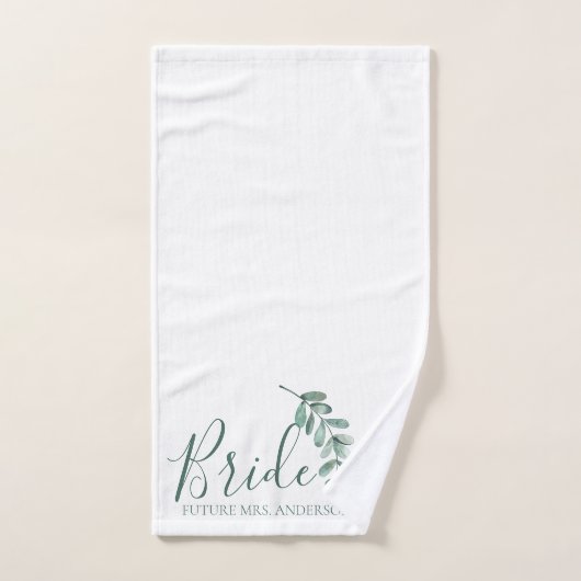 Mint Botanische Elegante Bruid Gepersonaliseerd Handdoek (Handdoek)