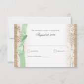 Mint Bow Kant en Burlap Reageer RSVP Kaartje (Voorkant)