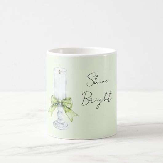 Mint Bow White Candle Shine Bright Koffiemok (Center)