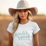 Mint Bride's Squad Gepersonaliseerde Bruids Party  T-shirt<br><div class="desc">Aangepaste bruidsfeesttanks en -t - shirts met "Bride's Squad"-afbeelding in een stijlvol penseelscript. Personaliseer het met uw trouwdatum,  bruiloft hashtag,  namen of andere aangepaste tekst. Perfecte gift voor bruid,  bruidsmeisjes en huwelijksfeest om voor de vrijgezellenpartij of de huwelijksdag te draag!</div>