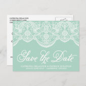Mint Brocade Lace Save the Date Briefkaart (Voorkant / Achterkant)