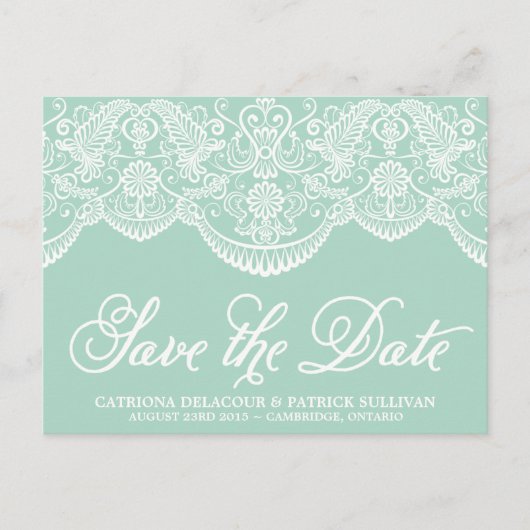 Mint Brocade Lace Save the Date Briefkaart (Voorkant)