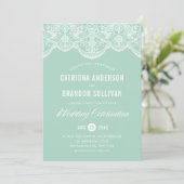 Mint Brocade Lace Wedding Invitation Kaart (Staand voorkant)