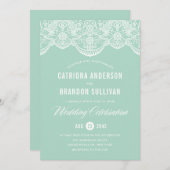 Mint Brocade Lace Wedding Invitation Kaart (Voorkant / Achterkant)