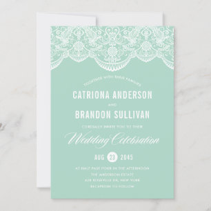 Mint Brocade Lace Wedding Invitation Kaart