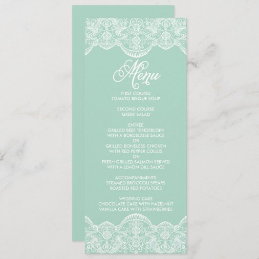 Mint Brocade Lace Wedding Menu Kaart (Voorkant / Achterkant)