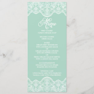 Mint Brocade Lace Wedding Menu Kaart
