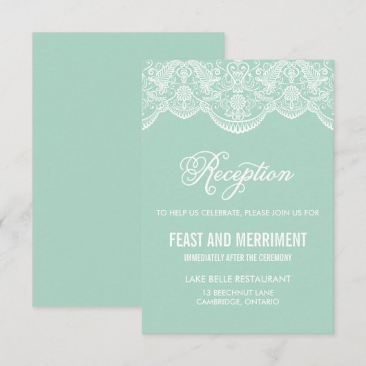Mint Brocade Lace Wedding Reception Informatiekaartje (Voorkant / Achterkant)
