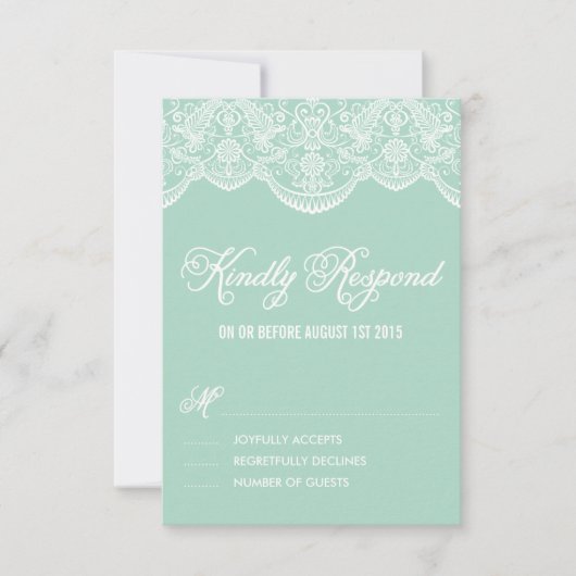Mint Brocade Lace Wedding RSVP Kaart (Voorkant)