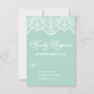 Mint Brocade Lace Wedding RSVP Kaart