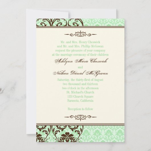 Mint, Bruin Scroll Brouwerij Uitnodiging (Achterkant)