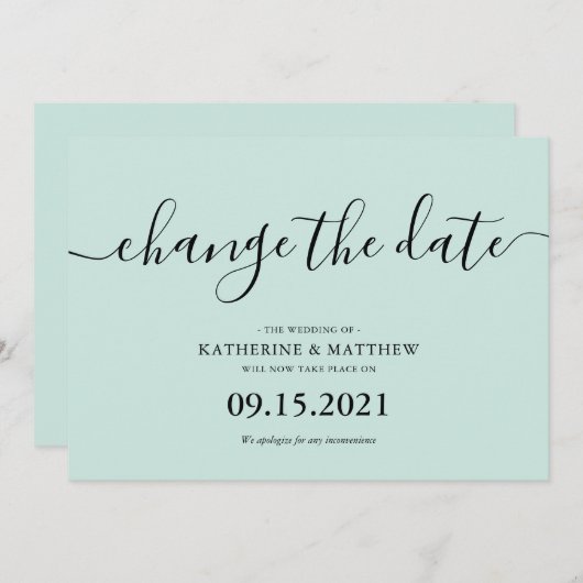 Mint Brush Typography Rescheduled Wedding Save The Date (Voorkant / Achterkant)