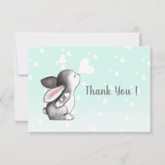 Mint bunny hart confetti plat dank u kaart (Voorkant)