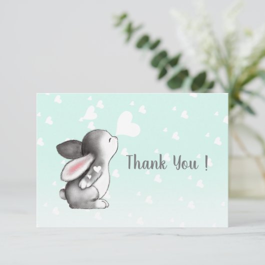 Mint bunny hart confetti plat dank u kaart (Staand voorkant)