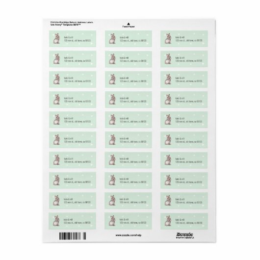 Mint Bunny hart retour adres labels (Full Sheet)