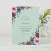 Mint Burgundy Dahlia Bruiloft Kaart (Staand voorkant)
