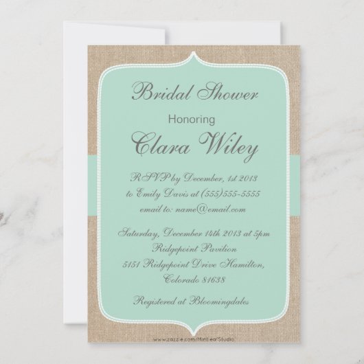 Mint Burlap Bridal Shower Kaart (Achterkant)