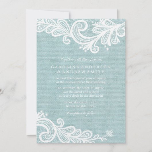 Mint Burlap en Lace Wedding Kaart (Voorkant)