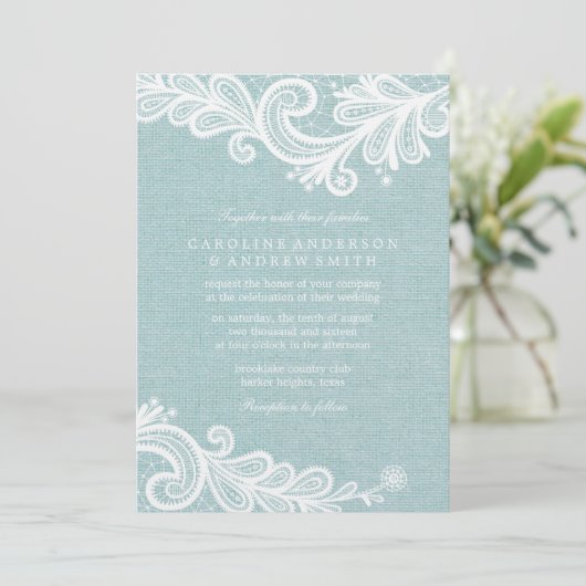 Mint Burlap en Lace Wedding Kaart (Staand voorkant)