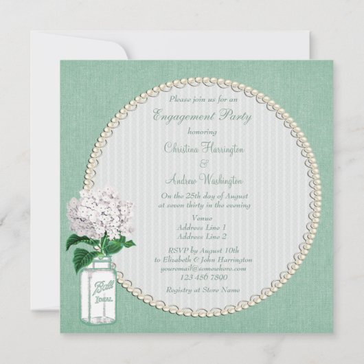 Mint Burlap, Mason Jar & Hydrangea Verloving Kaart (Achterkant)